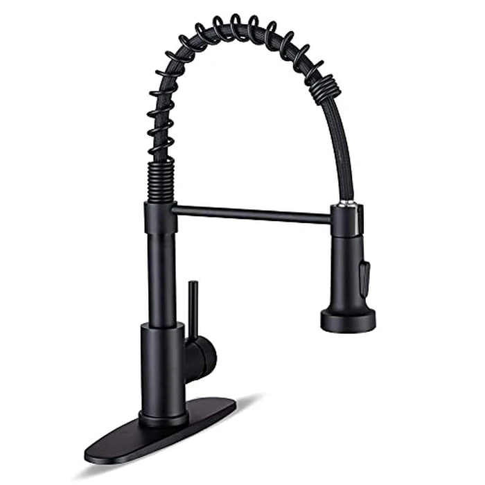 Kitchen Faucets with Pull Down Sprayer Commercial Industrial Stainless Steel Single Handle Single Hole Spring Farmhouse RV Sink Faucet, Matte Black Kitchen Faucet for Laundry Utility Room Sink by WEWE - Image 1