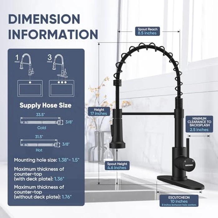 Kitchen Faucets with Pull Down Sprayer Commercial Industrial Stainless Steel Single Handle Single Hole Spring Farmhouse RV Sink Faucet, Matte Black Kitchen Faucet for Laundry Utility Room Sink by WEWE - Image 3