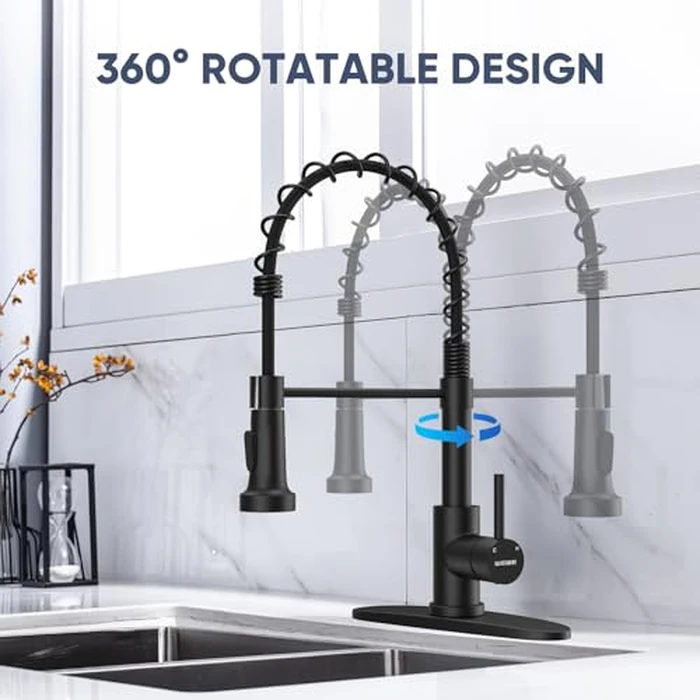 Kitchen Faucets with Pull Down Sprayer Commercial Industrial Stainless Steel Single Handle Single Hole Spring Farmhouse RV Sink Faucet, Matte Black Kitchen Faucet for Laundry Utility Room Sink by WEWE - Image 5