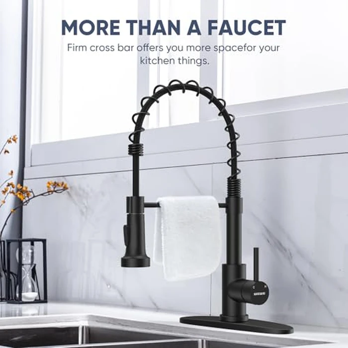Kitchen Faucets with Pull Down Sprayer Commercial Industrial Stainless Steel Single Handle Single Hole Spring Farmhouse RV Sink Faucet, Matte Black Kitchen Faucet for Laundry Utility Room Sink by WEWE - Image 7