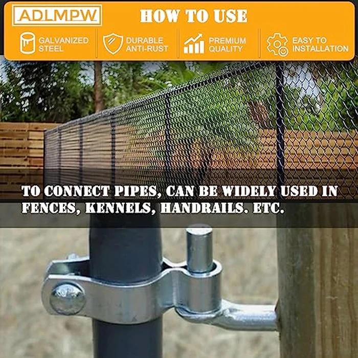 [Pack of 2] 8" J-Bolt Chain Link Fence Gate Hinge, Galvanized Steel J-Bolt Post Hinge with 5/8" Male Hinge Pin, Nuts & Washers Included. by ADLMPW - Image 5