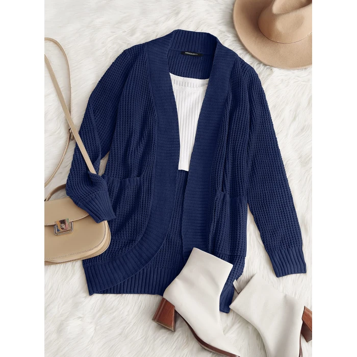 MEROKEETY Womens Long Sleeve Cardigan Sweaters Fall Winter Chunky Cozy Knit Draped Open Front Outwear Outfits, Navy, M by MEROKEETY - Image 6