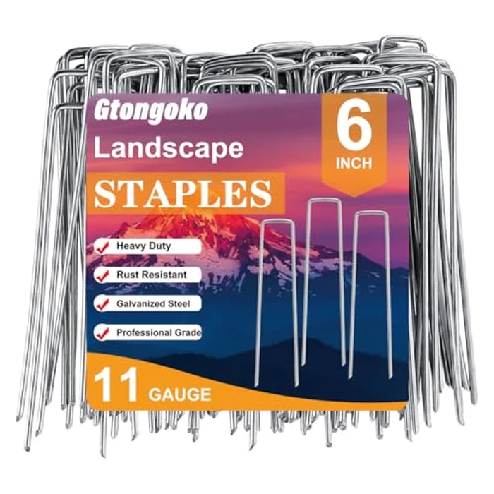 Gtongoko 120 Pack Galvanized Landscape Staples Plant Cover Stakes 6 Inch 11 Gauge Lawn Staples Fence Stakes Ground Stakes for Landscaping Securing Weed Barrier Fabric, Decoration by Gtongoko - Used - Very Good condition