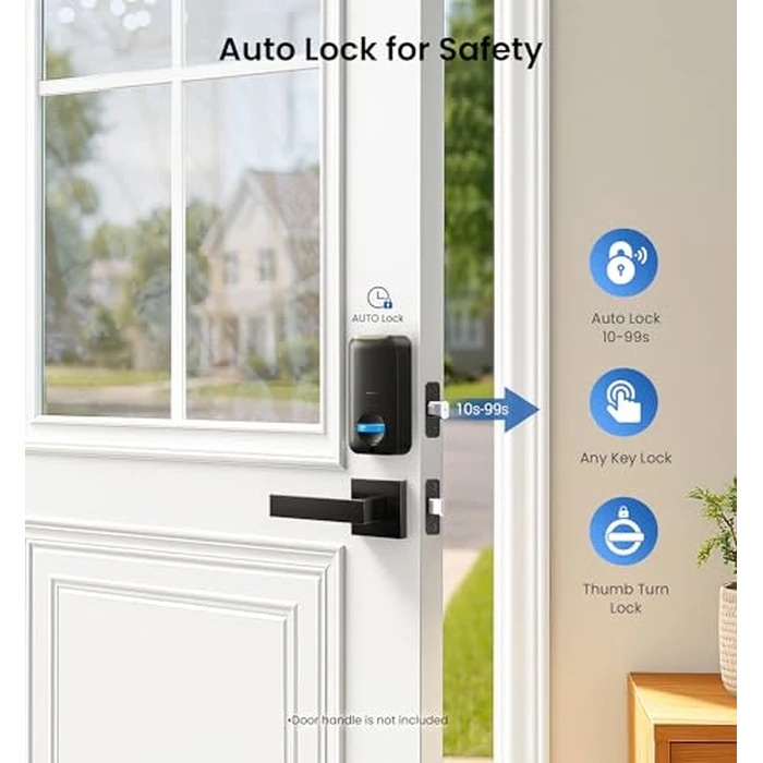 Veise KS02A Fingerprint Keyless Entry Door Lock, Auto Lock, Electronic Keypad Deadbolt for Front Door, Biometric, Anti-Peeping Password, Easy Install, Matte Black by Veise - Image 3