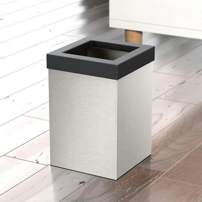Gatco 1914MX Modern Square Wastebasket, Satin Nickel and Matte Black Combo - Stainless Steel Trash Can with Removable Lid, Leakproof, 3 Gallon Capacity for Bathroom, Bedroom, Kitchen, or Office by Gatco - Image 3