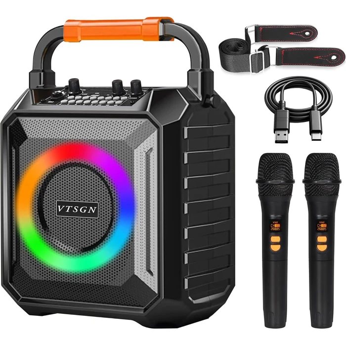 VTSGN Karaoke Machine with Two Wireless Microphones - Black by VTSGN - Image 1
