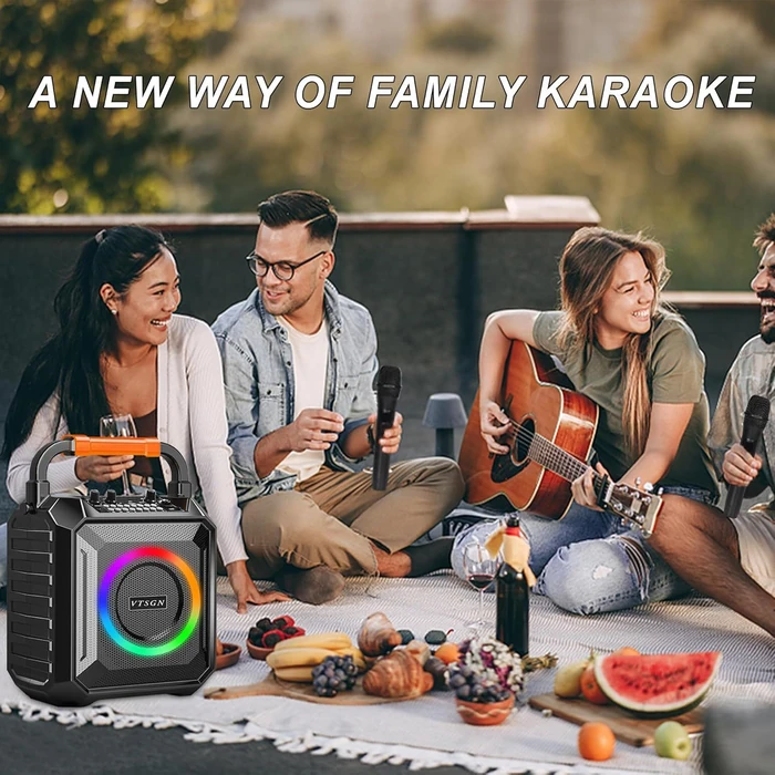 VTSGN Karaoke Machine with Two Wireless Microphones - Black by VTSGN - Image 4