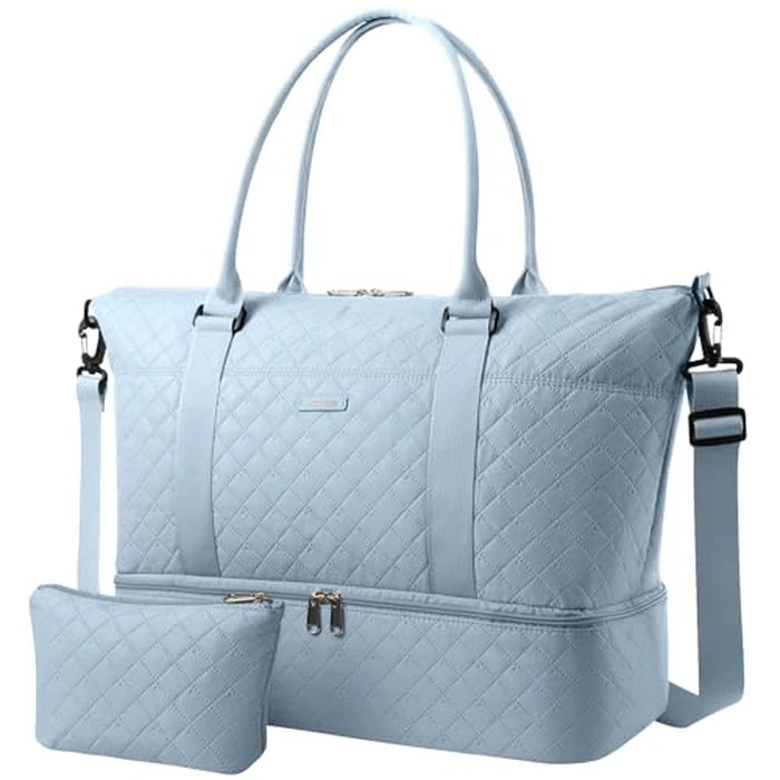 HOTOR Travel Duffel Bag - Weekender Bags for Women, Gym Tote Bags with Shoe Compartment, Carry On Overnight Bag with Toiletry Bag for Travel Essentials and Travel Accessories, Blue, 13.4"x17.3"x7.9" by HOTOR - Used - Very Good condition - US$26.77