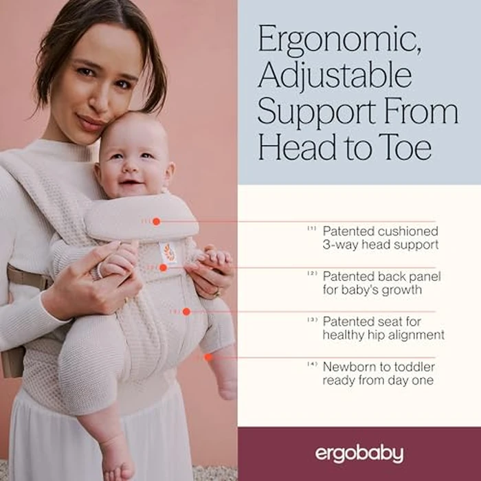 Ergobaby Omni Deluxe Baby Carrier for Newborn to Toddlers 0-48 Months (7-45 lbs) - 4-Position 100% Premium Cotton Baby Carrier with Ergonomic Support, Storage Pockets, and Sun Hood - Pearl Grey by Ergobaby - Image 2