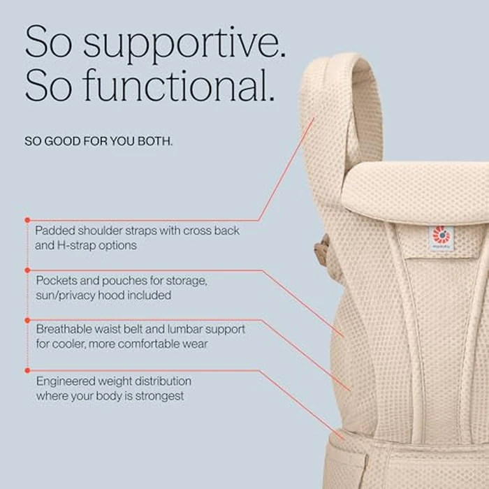 Ergobaby Omni Deluxe Baby Carrier for Newborn to Toddlers 0-48 Months (7-45 lbs) - 4-Position 100% Premium Cotton Baby Carrier with Ergonomic Support, Storage Pockets, and Sun Hood - Pearl Grey by Ergobaby - Image 3