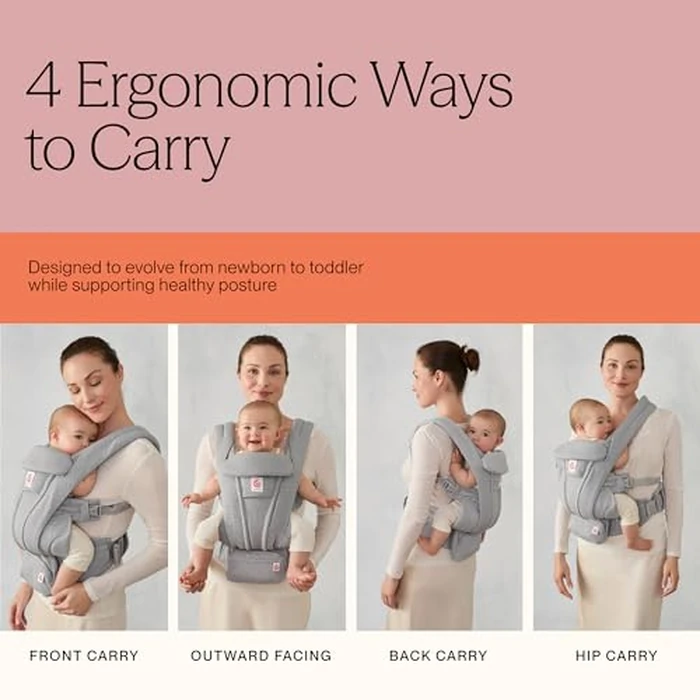 Ergobaby Omni Deluxe Baby Carrier for Newborn to Toddlers 0-48 Months (7-45 lbs) - 4-Position 100% Premium Cotton Baby Carrier with Ergonomic Support, Storage Pockets, and Sun Hood - Pearl Grey by Ergobaby - Image 4