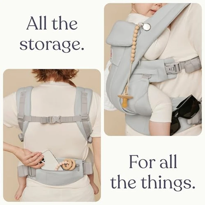 Ergobaby Omni Deluxe Baby Carrier for Newborn to Toddlers 0-48 Months (7-45 lbs) - 4-Position 100% Premium Cotton Baby Carrier with Ergonomic Support, Storage Pockets, and Sun Hood - Pearl Grey by Ergobaby - Image 8