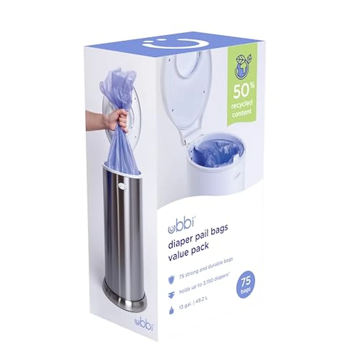 Ubbi Disposable Diaper Pail Plastic Bags, Value Pack, 75 Count, 13-Gallon Bags by Ubbi - Used - Acceptable condition - CA$23.75