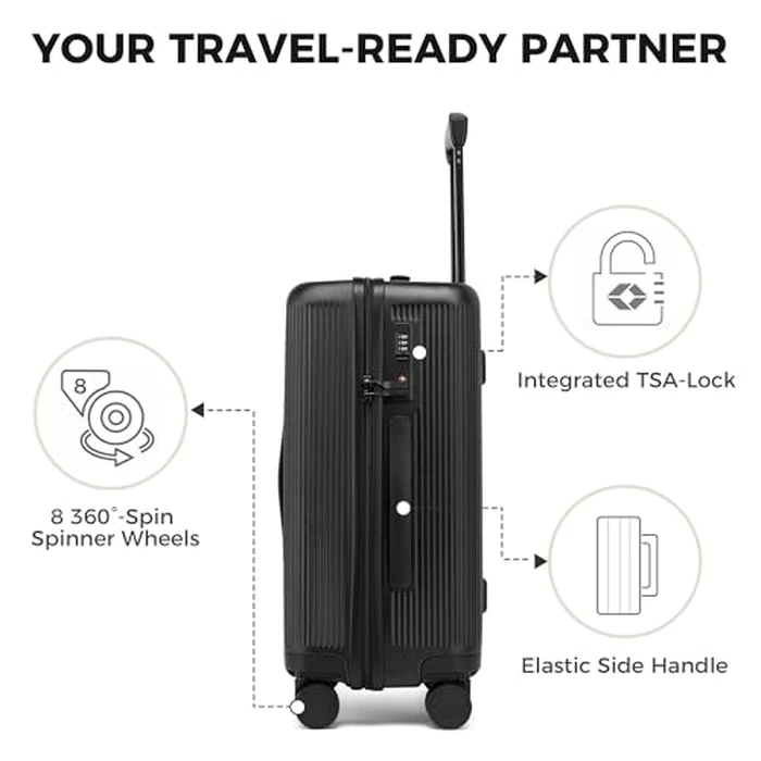 Hulsin 20 Inch Carry on Luggage, Hardside Lightweight Spinner Suitcase with TSA Lock, 22x14x9 Airline Approved Hard Shell Travel Suitcase with Wheels, Scratch Resistant, Black by Hulsin - Image 2