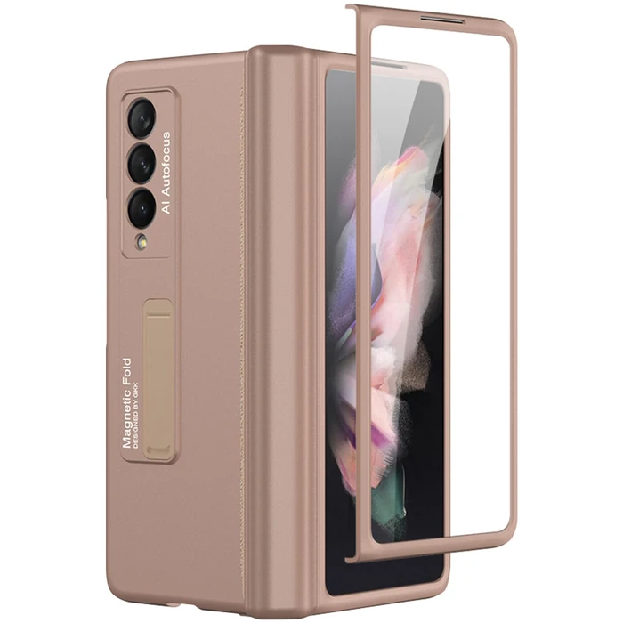 Miimall Compatible with Galaxy Z Fold 3 Case Hinge Protection, Ultra Thin Hard PC Bumper All-Inclusive Shockproof Hinge Folding Magnetic Suction Cover for Galaxy Z Fold 3 5G 2021(Mist Gold) by Miimall - Used - Like New condition - CA$19.88