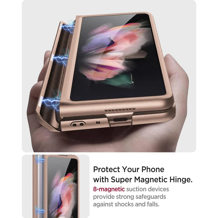 Miimall Compatible with Galaxy Z Fold 3 Case Hinge Protection, Ultra Thin Hard PC Bumper All-Inclusive Shockproof Hinge Folding Magnetic Suction Cover for Galaxy Z Fold 3 5G 2021(Mist Gold) by Miimall - Image 4