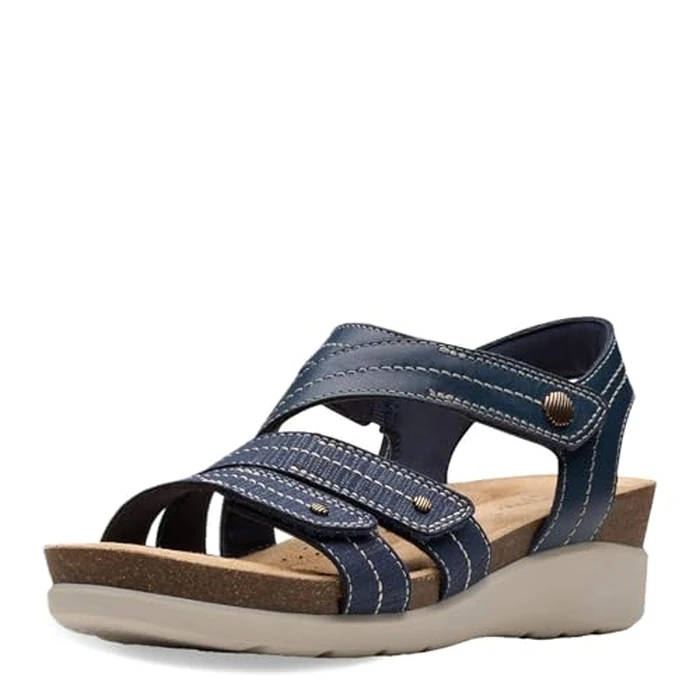 Clarks Collection Women's Calenne Clara Wedge Sandal, Navy Combi, 7 W US by Clarks - Used - Like New condition