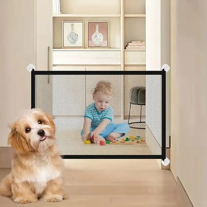 Dog Gate for Stairs Pet Gates for The House: for Stairs Dog Door Barrier Portable Pet Gate Pet Stair Gate No Drilling Required for Stairs, Doorways and Hallways (70.8 * 28.3 Inches) Black by LDFAWJM - Used - Good condition - CA$14.25