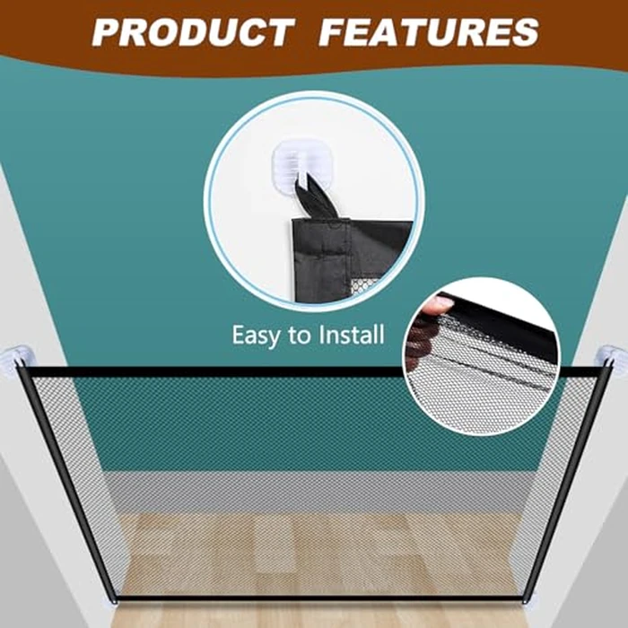 Dog Gate for Stairs Pet Gates for The House: for Stairs Dog Door Barrier Portable Pet Gate Pet Stair Gate No Drilling Required for Stairs, Doorways and Hallways (70.8 * 28.3 Inches) Black by LDFAWJM - Image 3