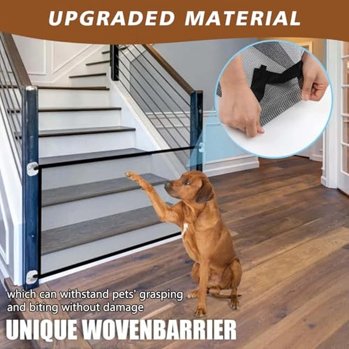 Dog Gate for Stairs Pet Gates for The House: for Stairs Dog Door Barrier Portable Pet Gate Pet Stair Gate No Drilling Required for Stairs, Doorways and Hallways (70.8 * 28.3 Inches) Black by LDFAWJM - Image 4