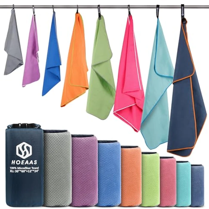 Microfiber Sport Travel Towel Set-(XL -60"x30"+24" x12)-Quick Dry, Absorbent, Ultra Compact Towels-Fit for Beach Yoga Golf Gym Camping Backpacking Hiking+Hand Towel&Carry Pouch(XL Grey) by HOEAAS - Used - Very Good condition