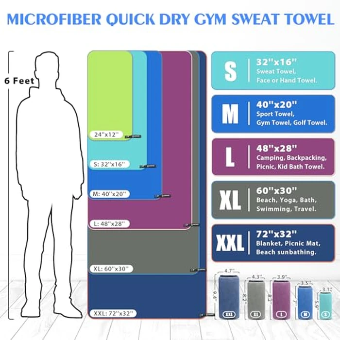 Microfiber Sport Travel Towel Set-(XL -60"x30"+24" x12)-Quick Dry, Absorbent, Ultra Compact Towels-Fit for Beach Yoga Golf Gym Camping Backpacking Hiking+Hand Towel&Carry Pouch(XL Grey) by HOEAAS - Image 3