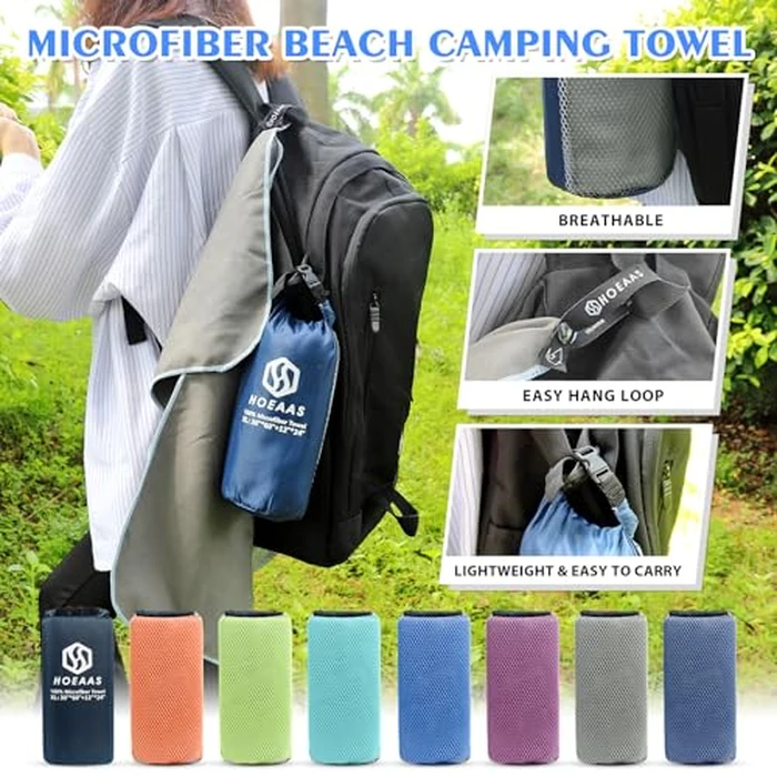 Microfiber Sport Travel Towel Set-(XL -60"x30"+24" x12)-Quick Dry, Absorbent, Ultra Compact Towels-Fit for Beach Yoga Golf Gym Camping Backpacking Hiking+Hand Towel&Carry Pouch(XL Grey) by HOEAAS - Image 6