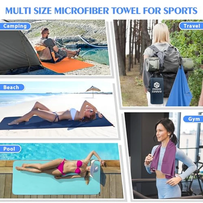 Microfiber Sport Travel Towel Set-(XL -60"x30"+24" x12)-Quick Dry, Absorbent, Ultra Compact Towels-Fit for Beach Yoga Golf Gym Camping Backpacking Hiking+Hand Towel&Carry Pouch(XL Grey) by HOEAAS - Image 7