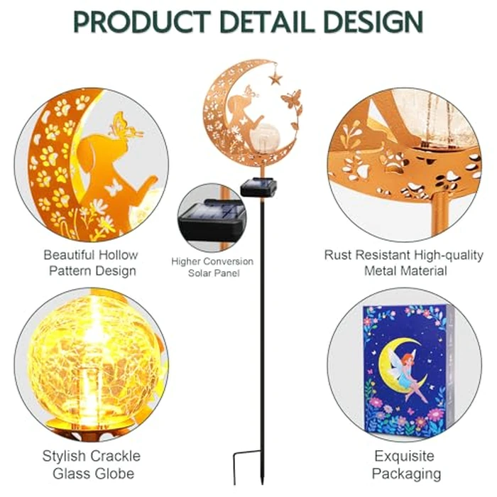 ZNYCYE Solar Garden Decor Outdoor Statue, Moon Fairy Garden Figurines with Dog Design for Mom Women Grandma Solar Stake Lights for Patio, Yard, Lawn, Pathway (Warm White) by ZNYCYE - Image 5