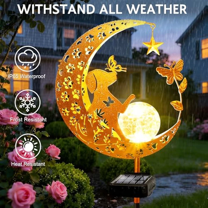ZNYCYE Solar Garden Decor Outdoor Statue, Moon Fairy Garden Figurines with Dog Design for Mom Women Grandma Solar Stake Lights for Patio, Yard, Lawn, Pathway (Warm White) by ZNYCYE - Image 6