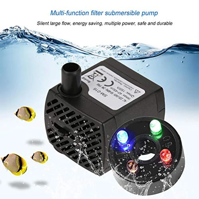 Submersible Water Pump,150L/H 2W Energy Efficient Mini Aquarium Pump with 1.5m Cord,Small Fountain Pump for Hydroponics Systems Small Ponds Tabletop Fountains Indoor Gardens Office Decor by GLOGLOW - Image 4
