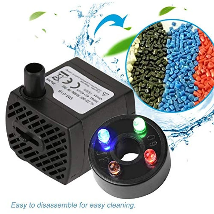 Submersible Water Pump,150L/H 2W Energy Efficient Mini Aquarium Pump with 1.5m Cord,Small Fountain Pump for Hydroponics Systems Small Ponds Tabletop Fountains Indoor Gardens Office Decor by GLOGLOW - Image 6