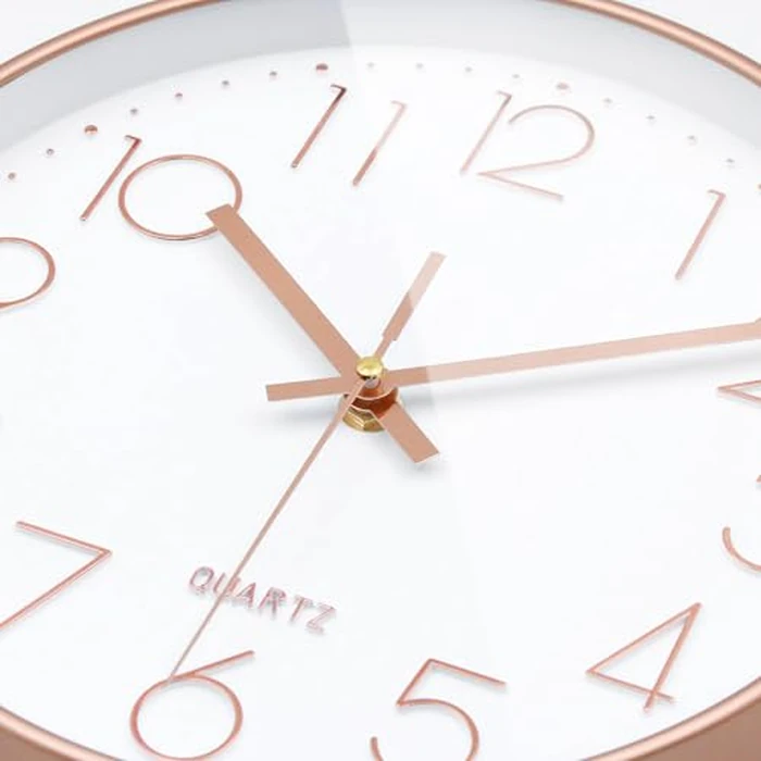WISKALON Rose Gold Wall Clock Silent Non Ticking 10 Inch Quartz Battery Operated Round Clock Easy to Read for Office Classroom School Home Living Room Bedroom Kitchen Decor by WISKALON - Image 4
