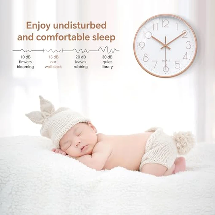 WISKALON Rose Gold Wall Clock Silent Non Ticking 10 Inch Quartz Battery Operated Round Clock Easy to Read for Office Classroom School Home Living Room Bedroom Kitchen Decor by WISKALON - Image 6