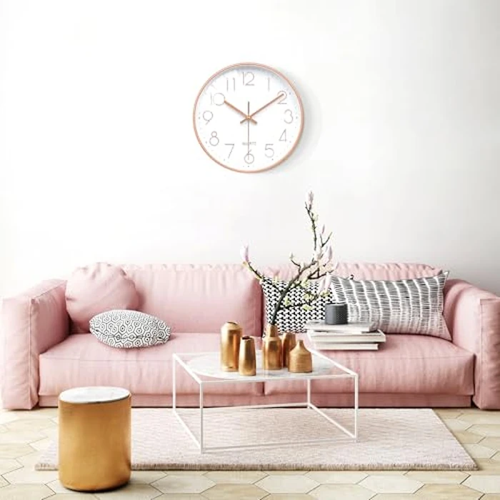 WISKALON Rose Gold Wall Clock Silent Non Ticking 10 Inch Quartz Battery Operated Round Clock Easy to Read for Office Classroom School Home Living Room Bedroom Kitchen Decor by WISKALON - Image 7