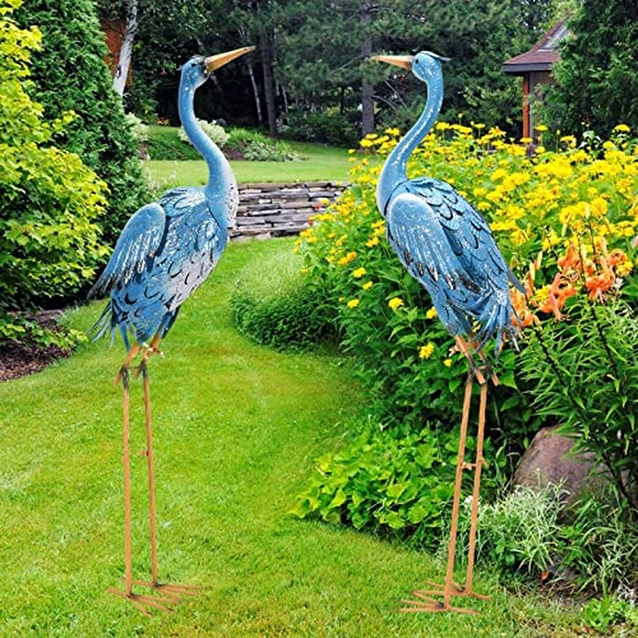Nacome Large Standing Blue Metal Crane Garden Statue: Indoor Outdoor Heron Animal Sculpture for Patio Backyard Porch Yard Bird Art Lawn Decor - 36.6inch Gifts for Grandma Mom by Nacome - Image 7