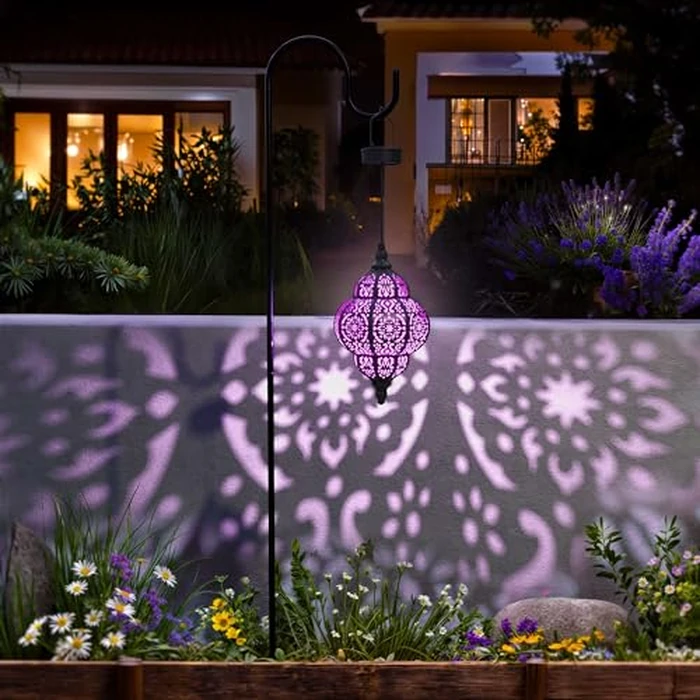 Hapjoy Hanging Solar Lights Outdoor Garden Decor Solar Lantern Waterproof Plastic Moroccan Outdoor Decorations for Patio Pathway Yard Backyard Garden Decorative (1, Purple) by Hapjoy - Image 8