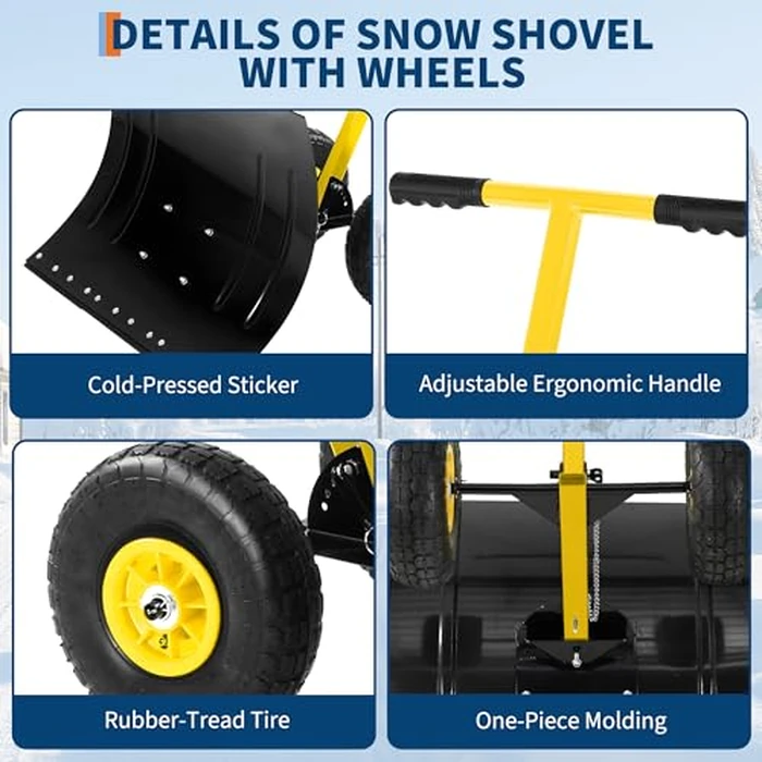 Snow Shovel for Driveway,Heavy Duty Push Snow Plow 29.1 Wx 14.2 H,Ergonomic Snow Pusher Shovel with Wheels with Snow Removal Adjustable Angle & 5-Level Height Handle by Garvee - Image 4