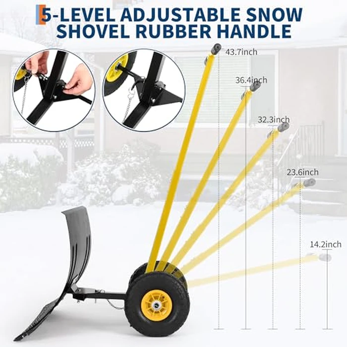 Snow Shovel for Driveway,Heavy Duty Push Snow Plow 29.1 Wx 14.2 H,Ergonomic Snow Pusher Shovel with Wheels with Snow Removal Adjustable Angle & 5-Level Height Handle by Garvee - Image 6
