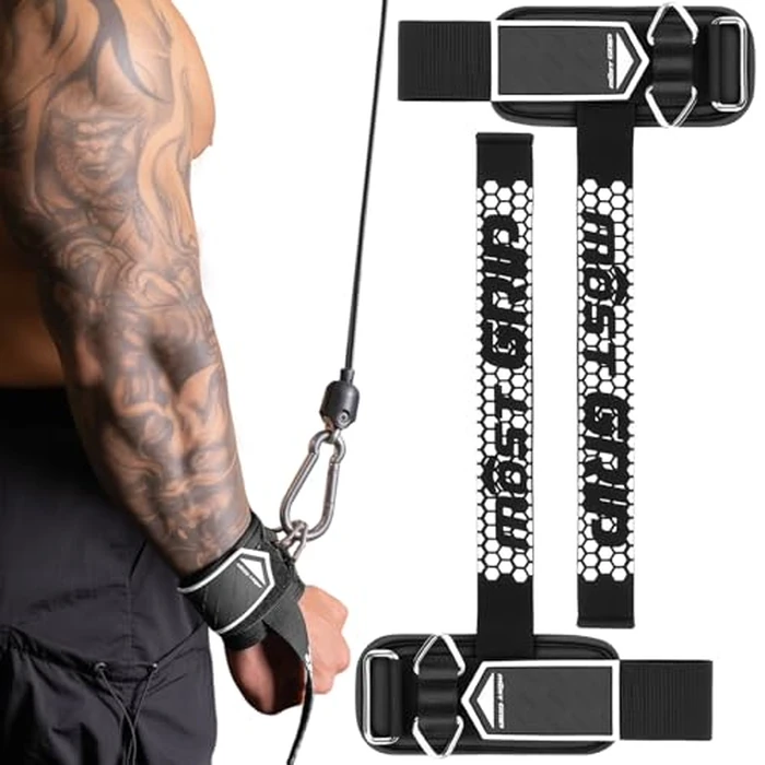 MOST GRIP Drip Glue Non-Slip Wrist Straps for Weightlifting, 2-in-1 Lifting Straps with D Rings for Cable Machine Workout, 10mm Neoprene Padded Wrist Wraps for Weight Lifting Deadlift (Black-White, M (6.3-8.3Inch)) by MOST GRIP - Used - Very Good condition