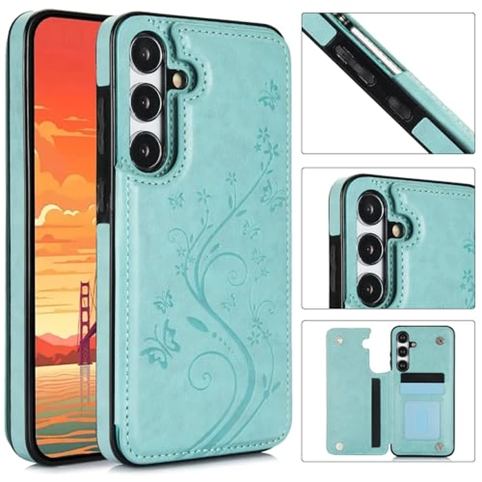 Asuwish Phone Case for Samsung Galaxy S25 5G with Tempered Glass Screen Protector and Card Holder Wallet Cover Stand Flip Leather Cell Accessories S 25 25S GS25 G5 SM-S931U 6.2 inch Women Men Green by Asuwish - Image 2