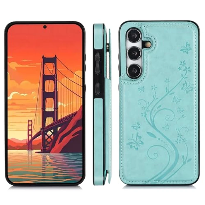 Asuwish Phone Case for Samsung Galaxy S25 5G with Tempered Glass Screen Protector and Card Holder Wallet Cover Stand Flip Leather Cell Accessories S 25 25S GS25 G5 SM-S931U 6.2 inch Women Men Green by Asuwish - Image 3