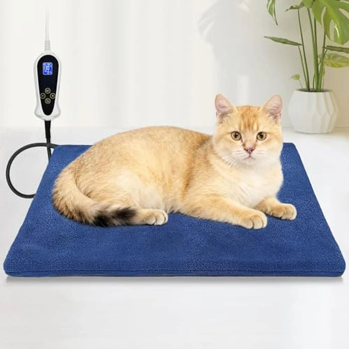 Bestio Cat Heating Pad, 18x18 in Waterproof Heated Cat Bed with Intelligent Constant Temperature Switch and Metal Protective Tube, Pet Heating Pads for Cats Dogs with Washable Cover-Blue (Small) by Bestio - Used - Like New condition - US$13.39