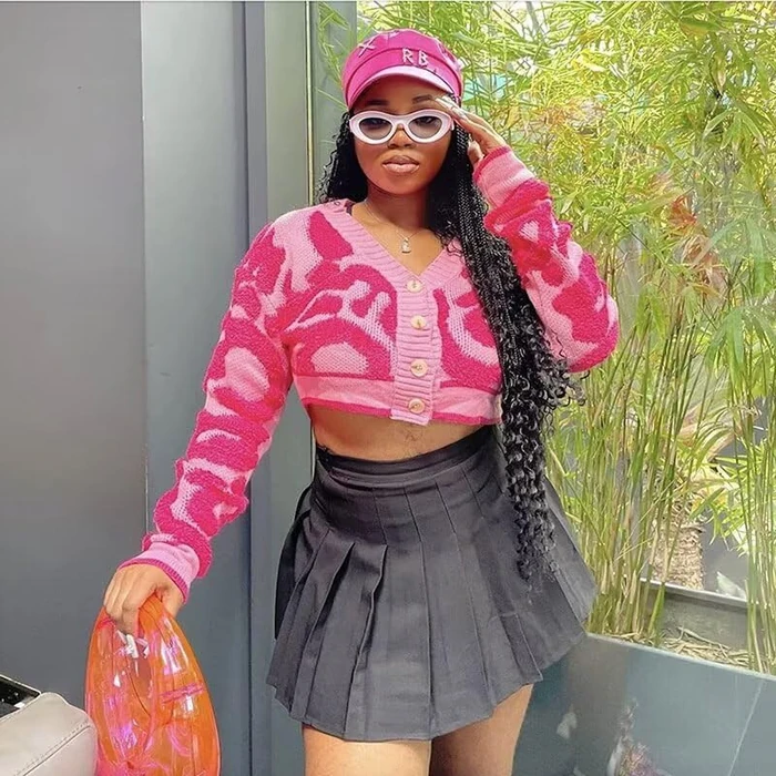 Cardigan Sweater for Women Colorblock Button Down V Neck Knit Sweater Cardigan Loose Short Coat Shrug Outerwear Rose XL by ThusFar - Image 2