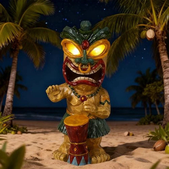 halp·ssfm Solar Tiki Garden Statue with LED Eyes Outdoor Polynesian Drummer Hawaiian Party Decor Solar Light Ornament for Patio Porch Lawn or Tiki Lover Best Gifts for Tiki Lovers by halp·ssfm - Used - Very Good condition