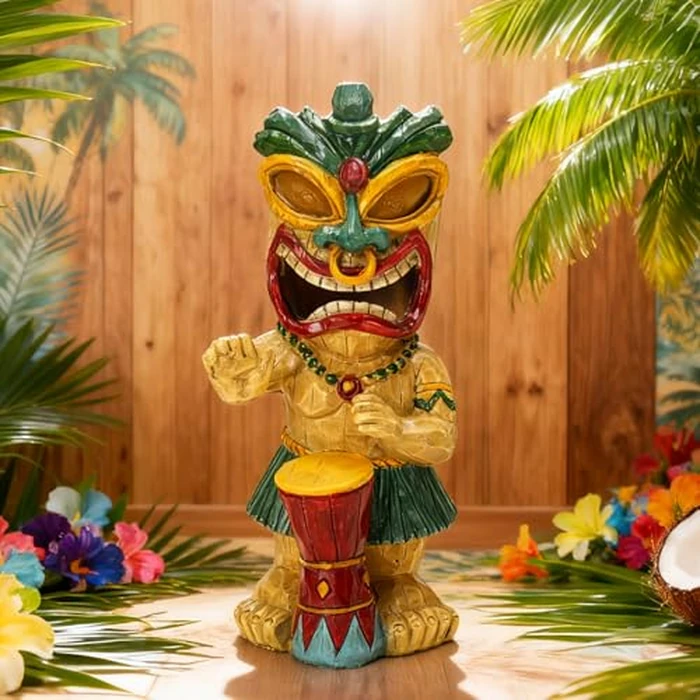 halp·ssfm Solar Tiki Garden Statue with LED Eyes Outdoor Polynesian Drummer Hawaiian Party Decor Solar Light Ornament for Patio Porch Lawn or Tiki Lover Best Gifts for Tiki Lovers by halp·ssfm - Image 4