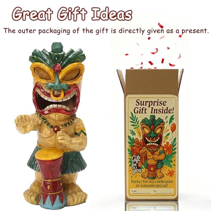 halp·ssfm Solar Tiki Garden Statue with LED Eyes Outdoor Polynesian Drummer Hawaiian Party Decor Solar Light Ornament for Patio Porch Lawn or Tiki Lover Best Gifts for Tiki Lovers by halp·ssfm - Image 5