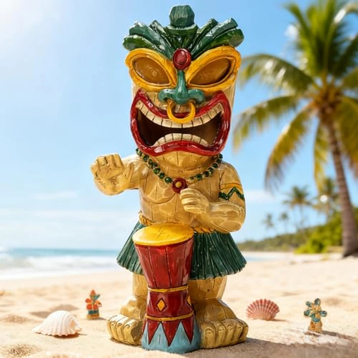 halp·ssfm Solar Tiki Garden Statue with LED Eyes Outdoor Polynesian Drummer Hawaiian Party Decor Solar Light Ornament for Patio Porch Lawn or Tiki Lover Best Gifts for Tiki Lovers by halp·ssfm - Image 9