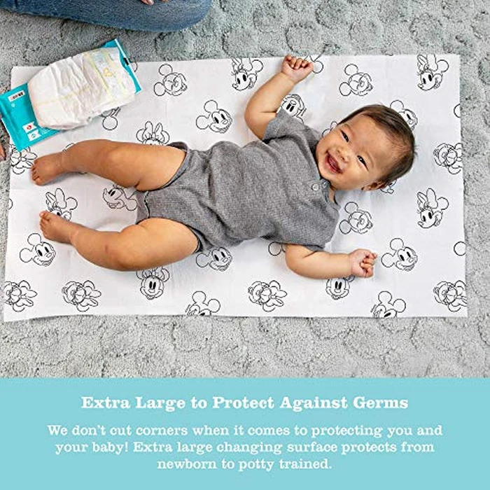 Disney Baby by J.L. Childress Disposable Changing Pads for Babies - Diaper Changing Table Covers, Baby Travel Essentials, Absorbent Liner Pads, Leak-Resistant, 26"x18"- Mickey & Minnie Mouse, 24 Count by J.L. Childress - Image 3