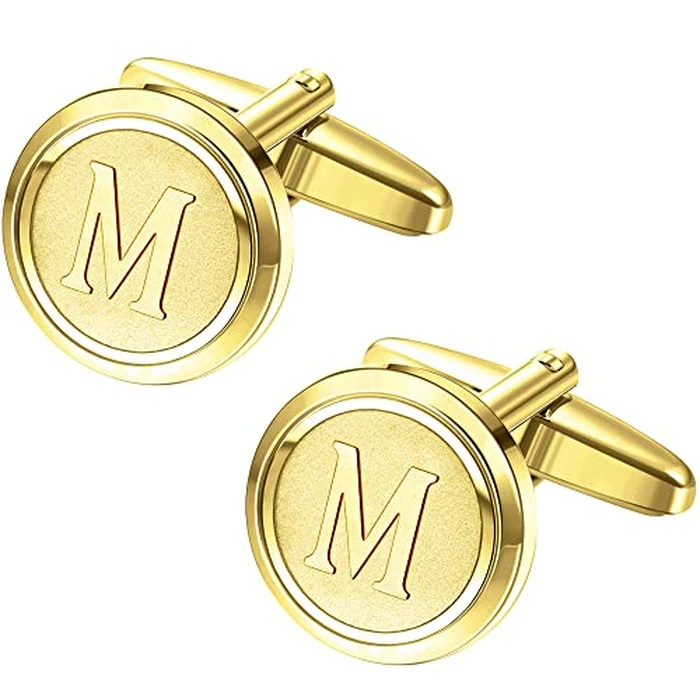 LOYALLOOK Initial Gold Cufflinks for Men Gold Cuff Links Personalized Copper CuffLinks Letter Cufflinks Gift for Groom Husband Father Initial M by LOYALLOOK - Used - Like New condition